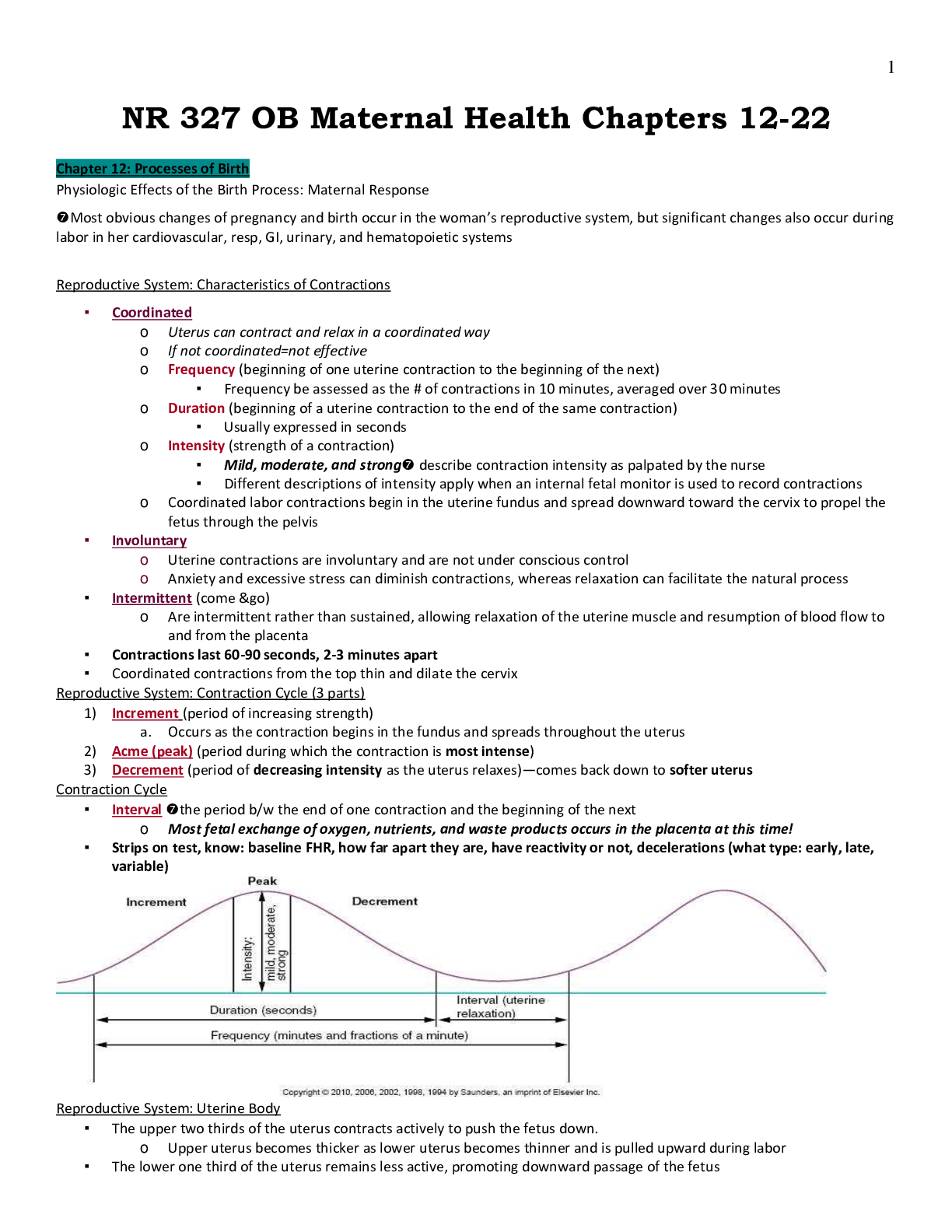 Preview image of NR 327 OB Maternal Health Chapters 12-22 study guide document